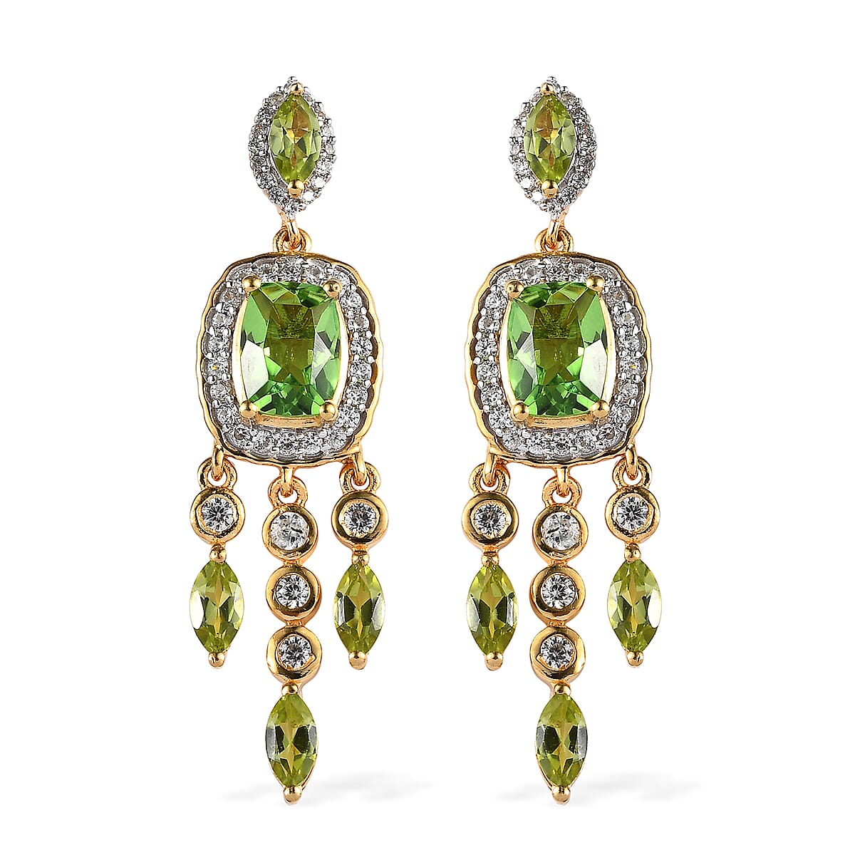 Chartreuse Quartz (Triplet) and Multi Gemstone Dangling Earrings in Vermeil Yellow Gold Over Sterling Silver 6.40 ctw