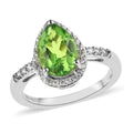 Chartreuse Quartz (Triplet) and White Zircon Halo Ring in Platinum Over Sterling Silver (Size 10.0) 2.85 ctw - Sticky add to cart bar