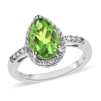 Chartreuse Quartz (Triplet) and White Zircon Halo Ring in Platinum Over Sterling Silver (Size 10.0) 2.85 ctw