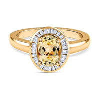 Yellow Triphane and White Diamond Ring in 18K Vermeil YG Over Sterling Silver (Size 10.0) 1.75 ctw