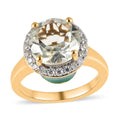 Montezuma Prasiolite and Moissanite Halo Ring in Vermeil Yellow Gold Over Sterling Silver 3.75 ctw - Sticky add to cart bar