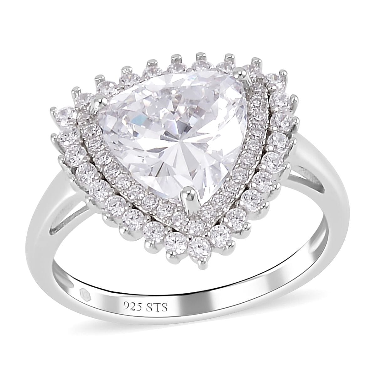 Lustro Stella Finest CZ Halo Ring in Platinum Over Sterling Silver (Size 10.0) 3.20 ctw