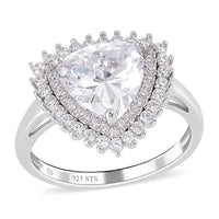 Lustro Stella Finest CZ Halo Ring in Platinum Over Sterling Silver (Size 10.0) 3.20 ctw