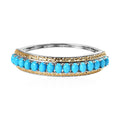 Premium Sleeping Beauty Turquoise Bangle Bracelet in Vermeil Yellow Gold and Platinum Over Sterling Silver (7.25 In) 10.75 ctw (Del. in 3-5 Days) - Sticky add to cart bar