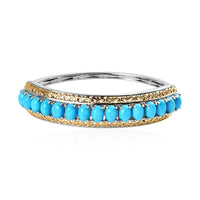 Premium Sleeping Beauty Turquoise Bangle Bracelet in Vermeil Yellow Gold and Platinum Over Sterling Silver (7.25 In) 10.75 ctw (Del. in 3-5 Days)