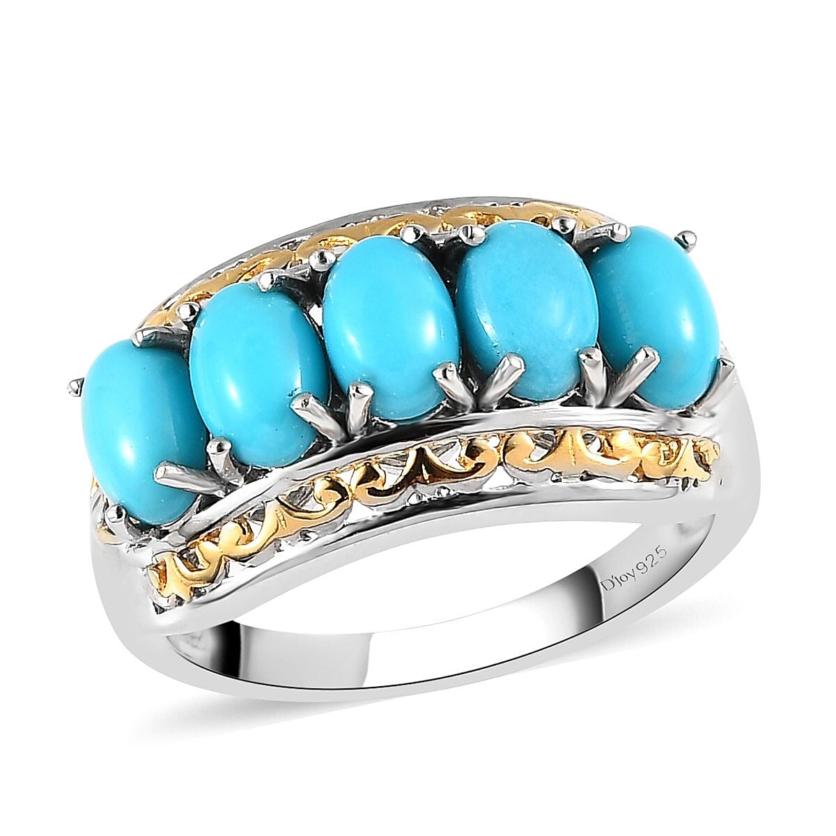 Premium Sleeping Beauty Turquoise Ring in Vermeil YG and Platinum Over Sterling Silver 2.20 ctw