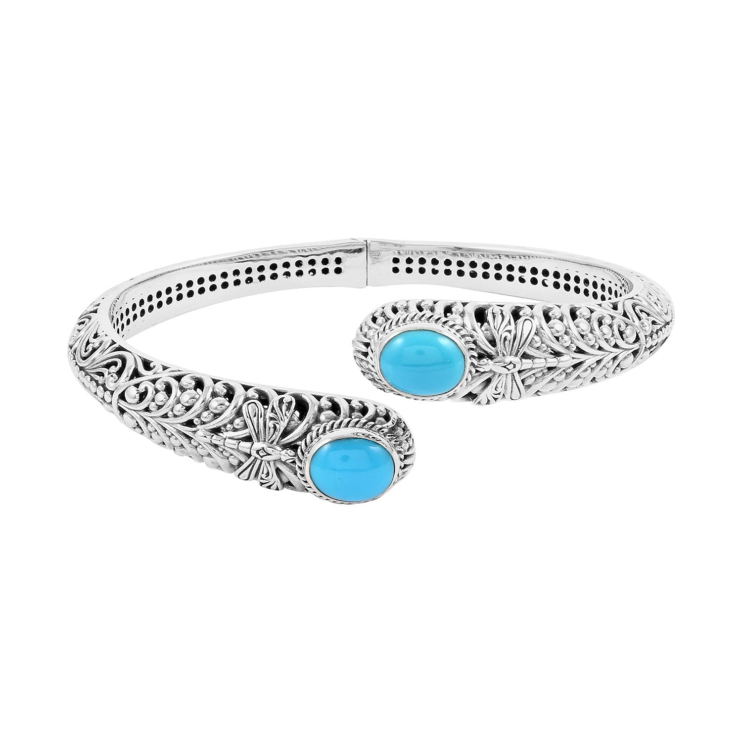 Bali Legacy Premium Sleeping Beauty Turquoise Dragonfly Bypass Bracelet in Sterling Silver (7.25 In) 4.40 ctw