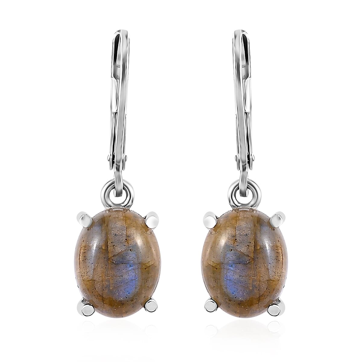 Malagasy Labradorite Solitaire Lever Back Earrings in Stainless Steel 6.60 ctw , Tarnish-Free, Waterproof, Sweat Proof Jewelry
