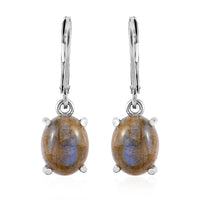 Malagasy Labradorite Solitaire Lever Back Earrings in Stainless Steel 6.60 ctw , Tarnish-Free, Waterproof, Sweat Proof Jewelry
