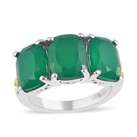 Karis Verde Onyx 3 Stone Ring in 18K YG Plated and Platinum Bond (Size 10.0) 6.15 ctw
