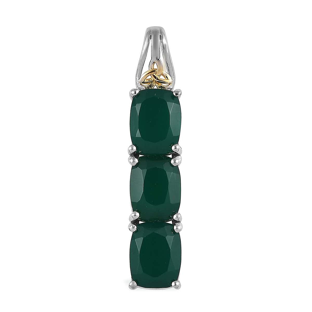 Karis Verde Onyx 6.35 ctw 3 Stone Pendant in 18K YG Plated and Platinum Bond