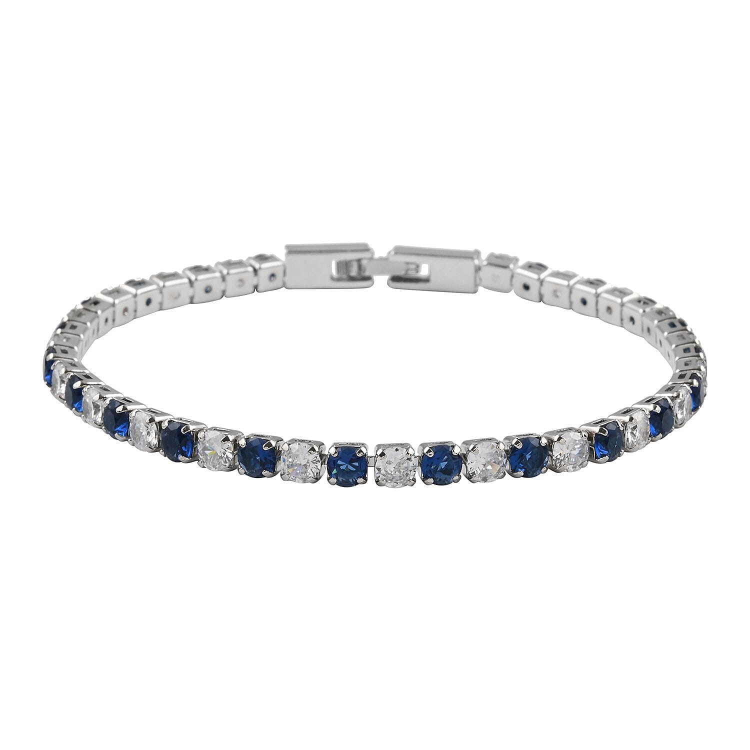 Simulated Blue and White Diamond Bracelet in Silvertone (8.00 In) 11.50 ctw
