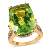 Chartreuse Quartz (Triplet) and White Zircon Ring in Vermeil Yellow Gold Over Sterling Silver 22.35 ctw (Del. in 7-10 Days)