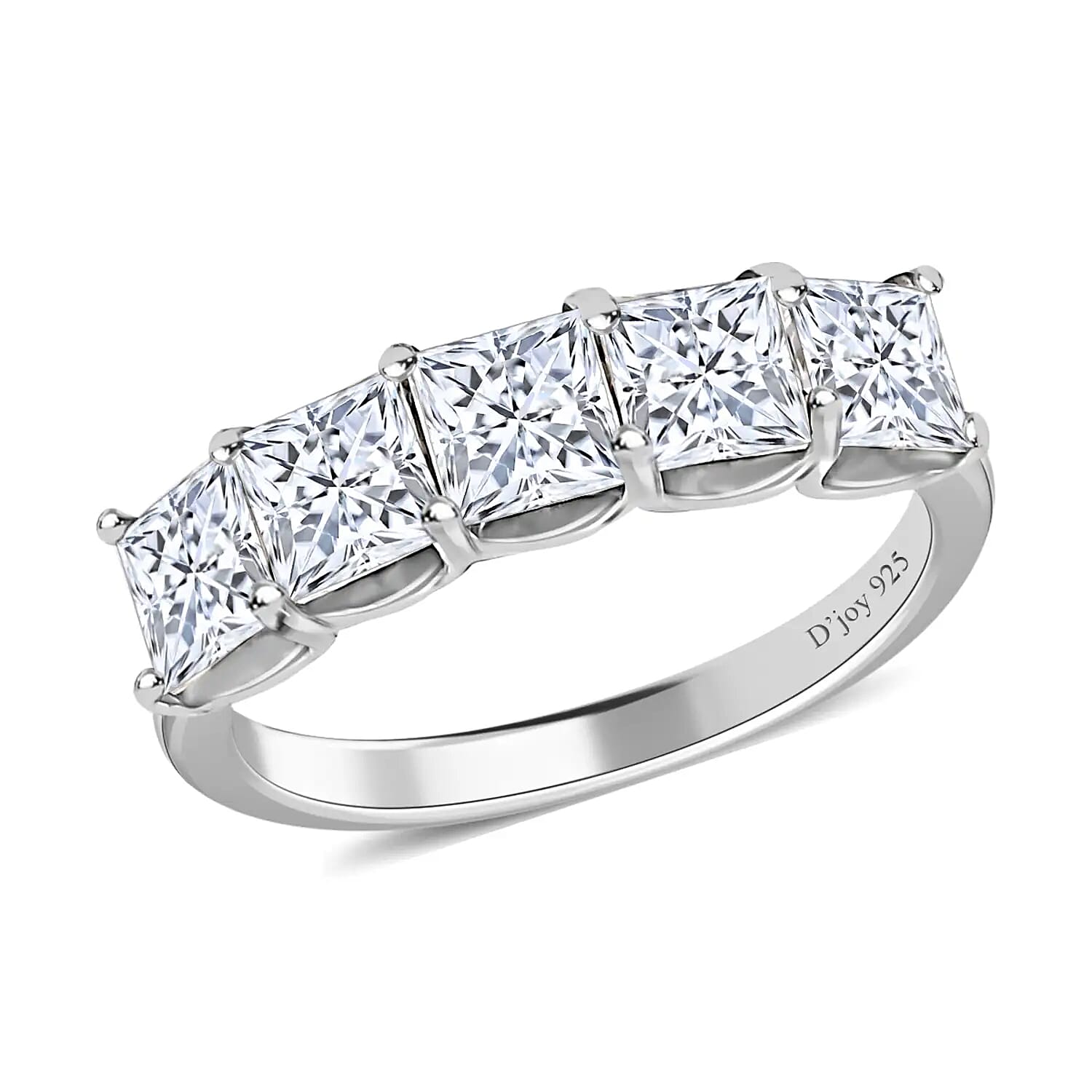 Asscher Cut Moissanite 5 Stone Ring in Platinum Over Sterling Silver (Size 10.0) 1.85 ctw