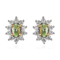 Premium Tsavorite Garnet and White Zircon Floral Stud Earrings in Vermeil Yellow Gold Over Sterling Silver 1.25 ctw