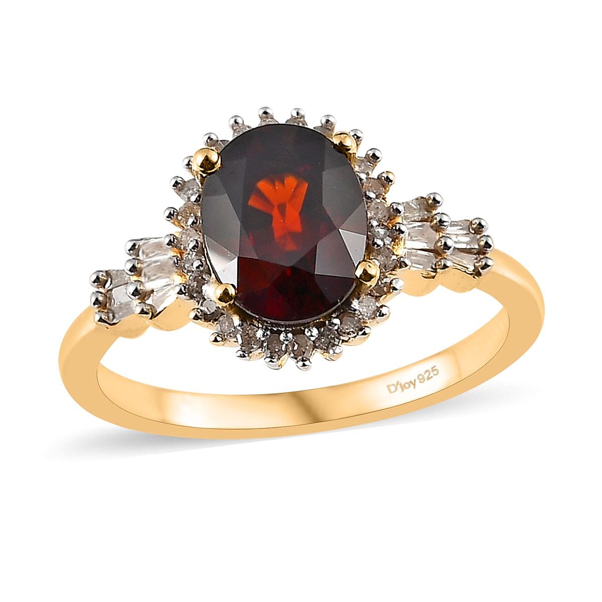 Premium Red Zircon and Diamond Halo Ring in Vermeil Yellow Gold Over Sterling Silver (Size 10.0) 3.40 ctw
