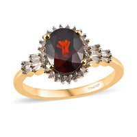Premium Red Zircon and Diamond Halo Ring in Vermeil Yellow Gold Over Sterling Silver (Size 10.0) 3.40 ctw