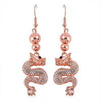 White and Black Austrian Crystal Dragon Earrings in Silvertone