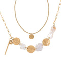 White Shell Pearl Necklace 20-22 Inches in ION Plated YG Stainless Steel - Sticky add to cart bar