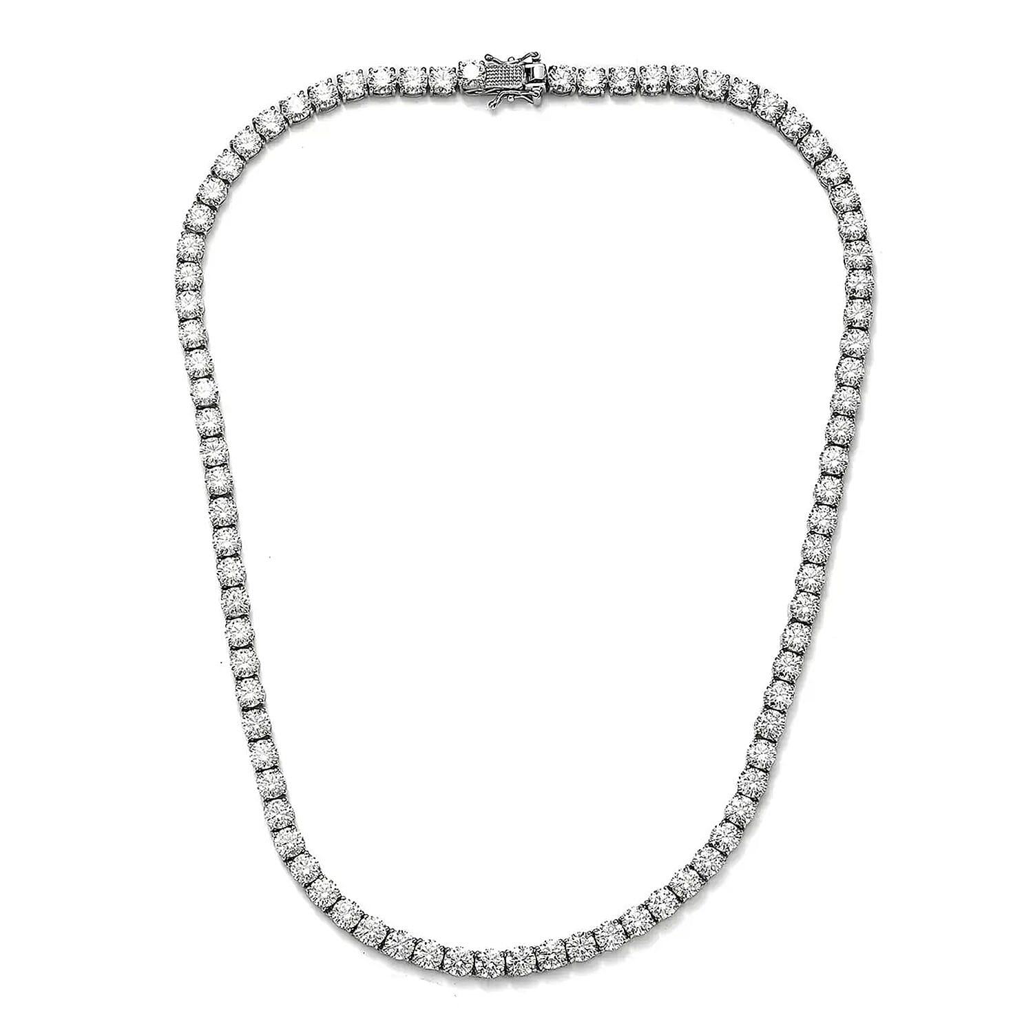 Moissanite Tennis Necklace 18 Inches in Platinum Over Sterling Silver 35.10 ctw
