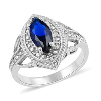Lab Created Blue Sapphire, Diamond Accent Ring in Rhodium Over Sterling Silver (Size 10.0)