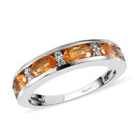 Premium Viceroy Spessartine Garnet and White Zircon Half Eternity Band Ring in Platinum Over Sterling Silver 1.50 ctw