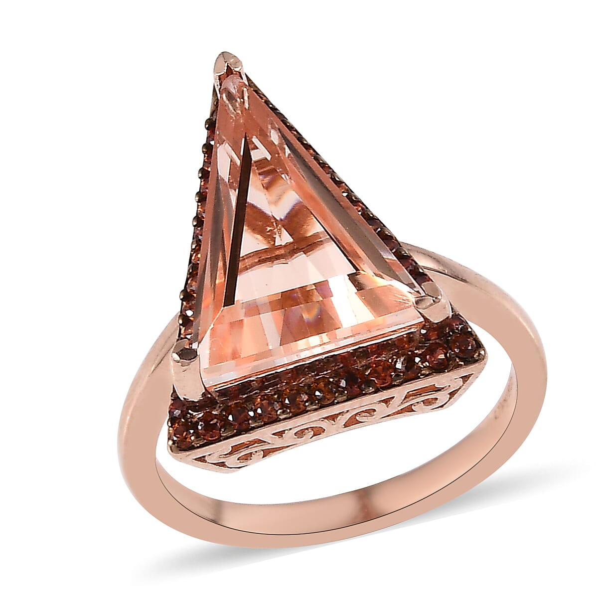 Morganique Quartz (Triplet) and Brown Zircon Ring in Vermeil Rose Gold Over Sterling Silver 5.75 ctw
