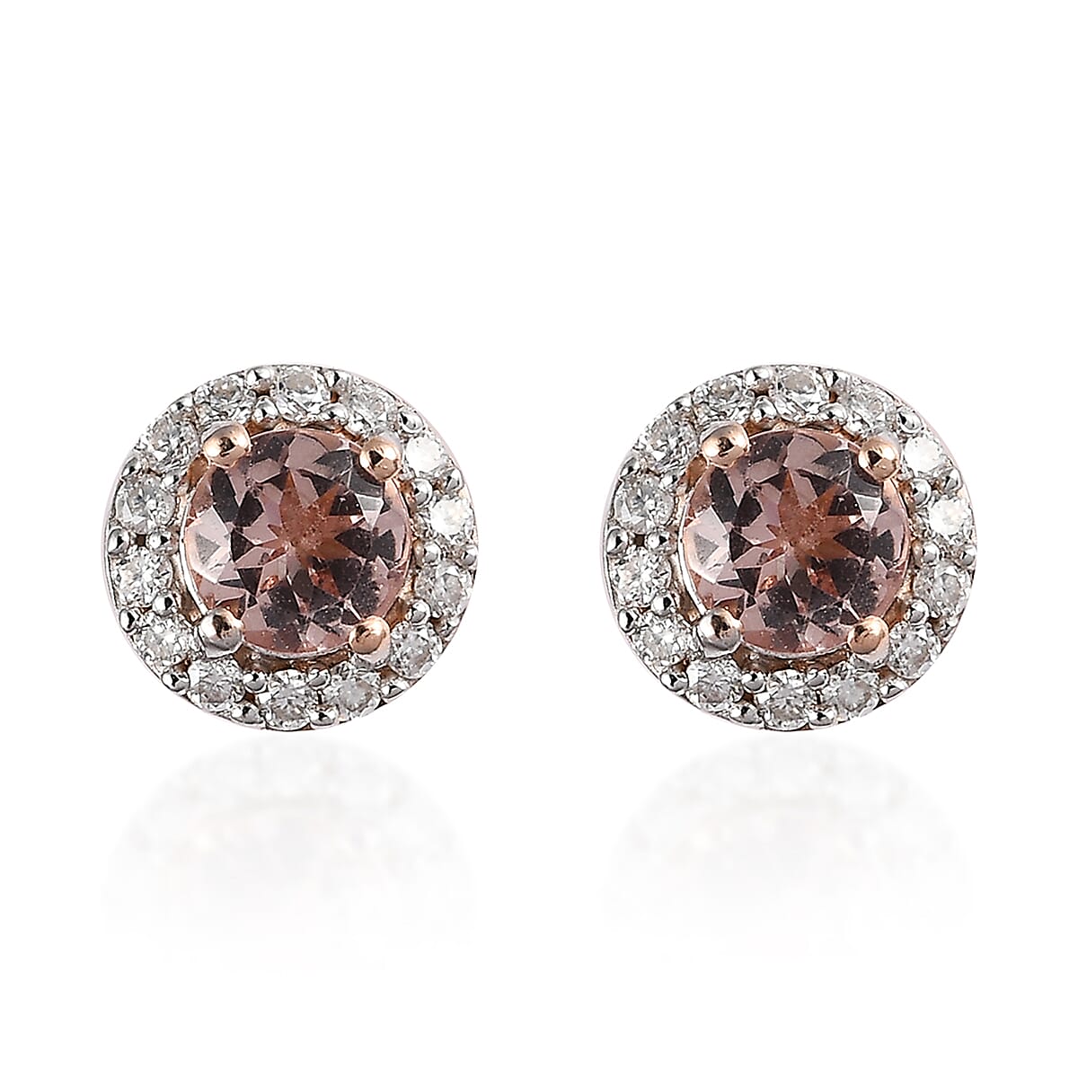 Red Rose Apatite and Moissanite Halo Stud Earrings in Vermeil Rose Gold Over Sterling Silver 0.90 ctw