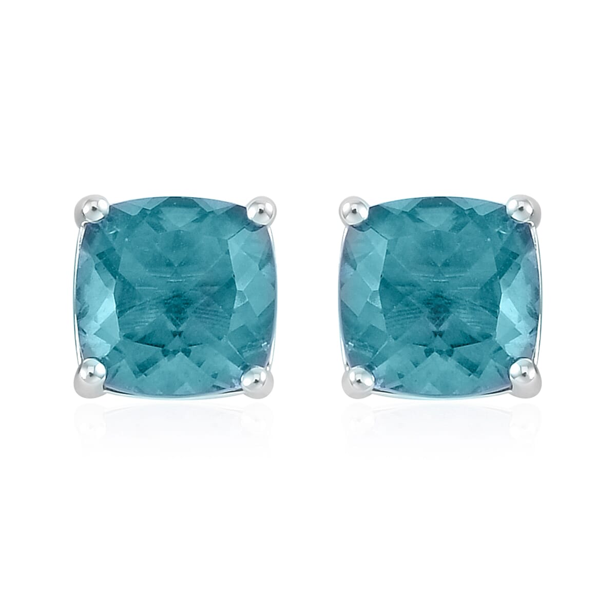 Teal Fluorite Solitaire Stud Earrings in Rhodium Over Sterling Silver 5.25 ctw