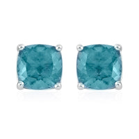 Teal Fluorite Solitaire Stud Earrings in Rhodium Over Sterling Silver 5.25 ctw