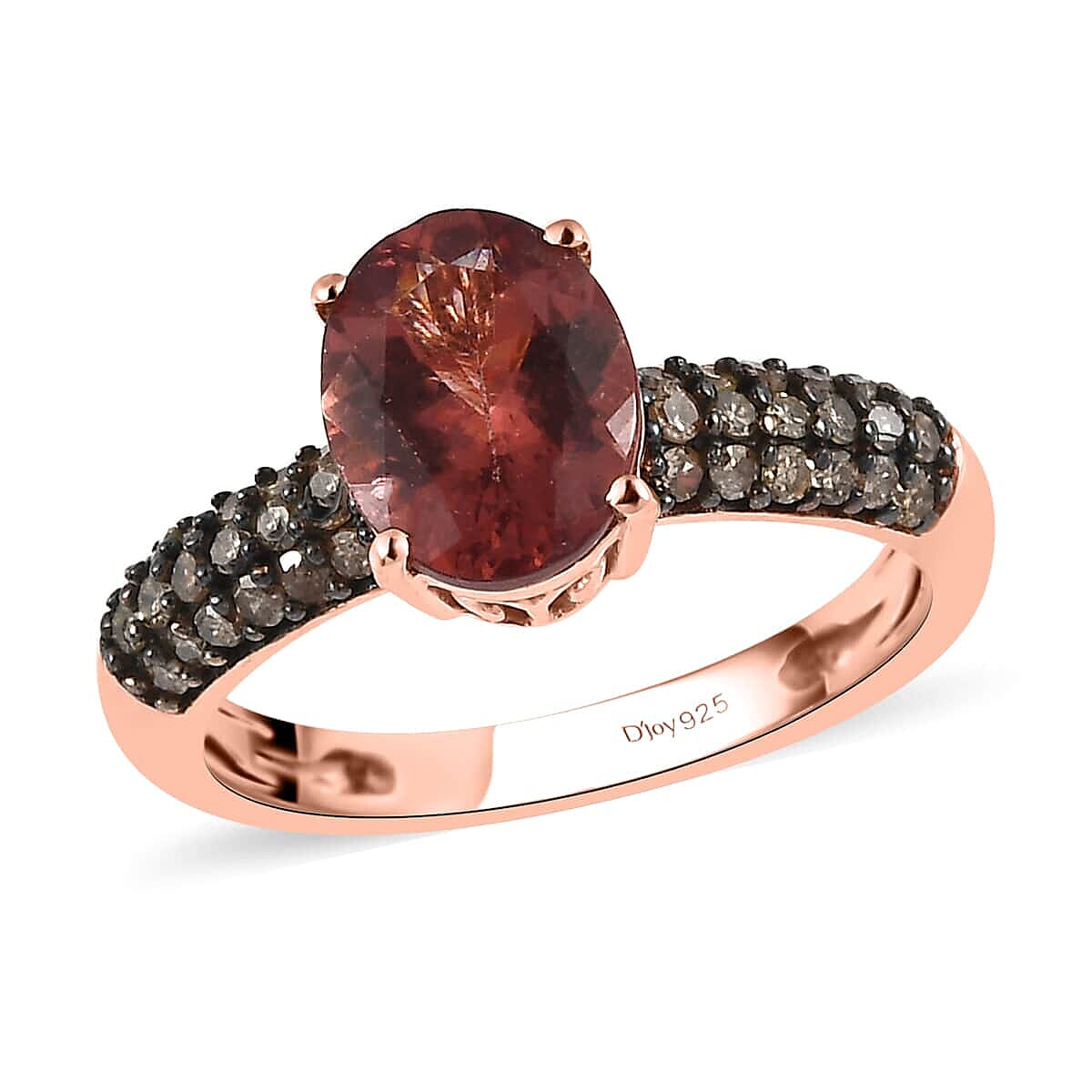 Red Apatite and Natural Champagne Diamond Ring in Vermeil Rose Gold Over Sterling Silver 2.15 ctw