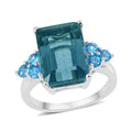 Teal Fluorite and Malgache Neon Apatite Ring in Rhodium Over Sterling Silver (Size 10.0) 9.90 ctw - Sticky add to cart bar