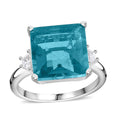 Asscher Cut Teal Fluorite and White Topaz Ring in Sterling Silver (Size 10.0) 10.20 ctw - Sticky add to cart bar