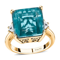 Asscher Teal Fluorite (IR) and White Topaz Ring in Vermeil YG Over Sterling Silver (Size 10.0) 10.00 ctw