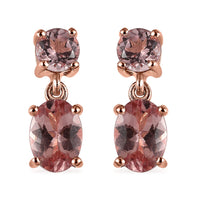 Red Rose Apatite Dangling Earrings in Vermeil Rose Gold Over Sterling Silver 2.15 ctw