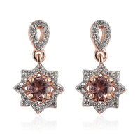 D'Joy Red Rose Apatite and White Zircon Dangling Earrings in Vermeil Rose Gold Over Sterling Silver 0.90 ctw