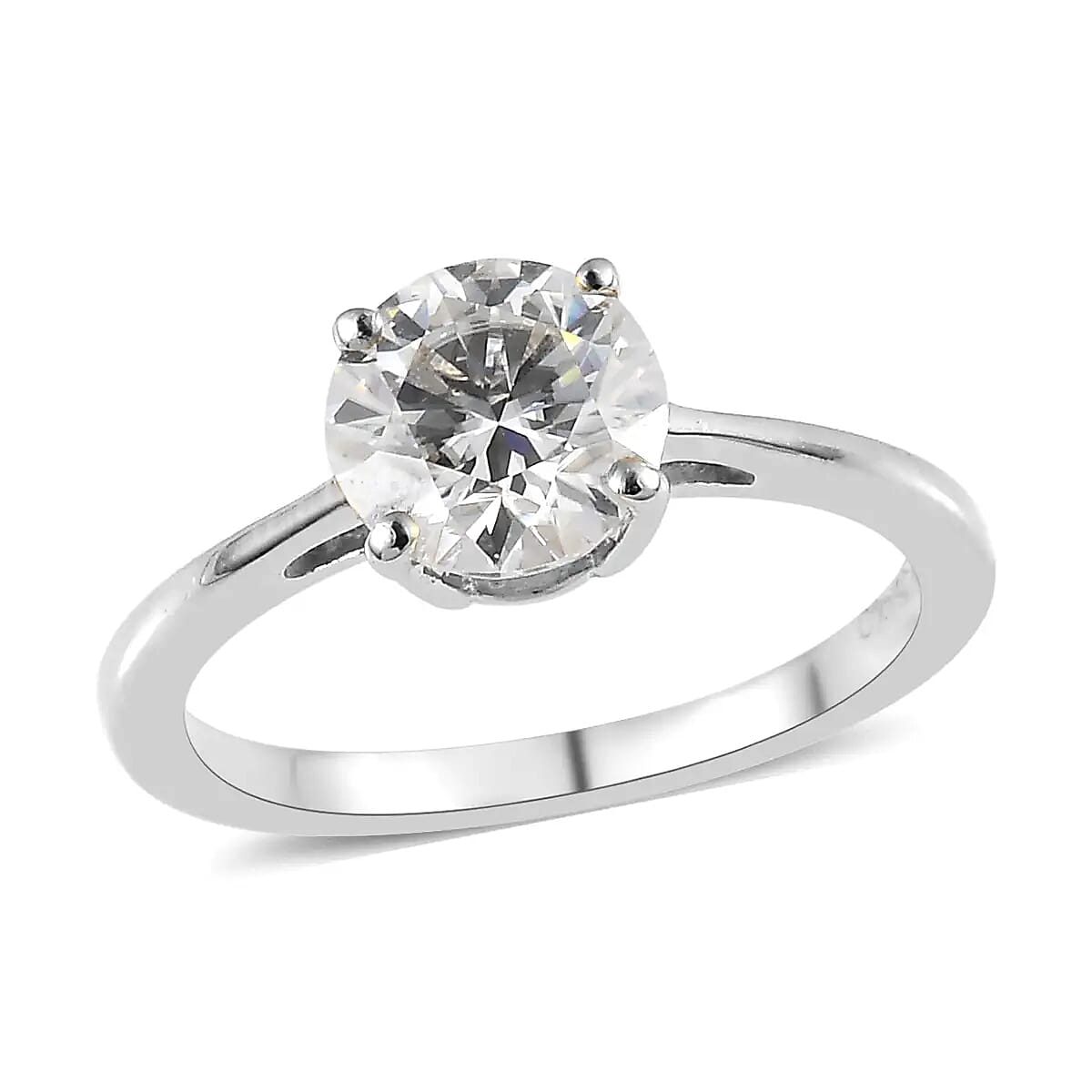 Moissanite (Rnd 6.5mm) Solitaire Ring in Platinum Over Sterling Silver (Size 10.0) 1.25 ctw