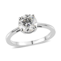 Moissanite (Rnd 6.5mm) Solitaire Ring in Platinum Over Sterling Silver (Size 10.0) 1.25 ctw
