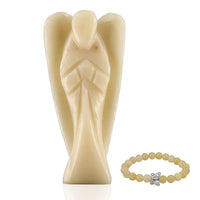 Hand Carved Amethyst Guardian Angel with Matching Beaded Stretch Bracelet