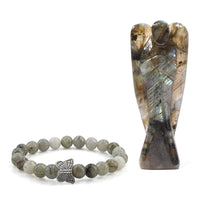 Hand Carved Amethyst Guardian Angel with Matching Beaded Stretch Bracelet
