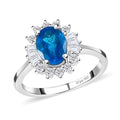 Malgache Neon Apatite and White Zircon Halo Ring in Platinum Over Sterling Silver 1.75 ctw - Sticky add to cart bar