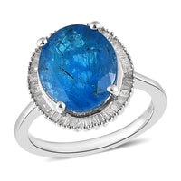Malgache Neon Apatite and Diamond Ring in Platinum Over Sterling Silver 5.40 ctw