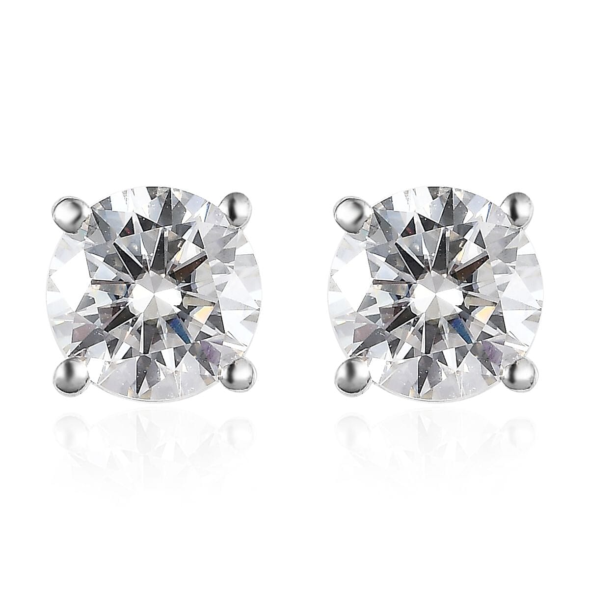 Moissanite Solitaire Stud Earrings in Platinum Over Sterling Silver 1.90 ctw