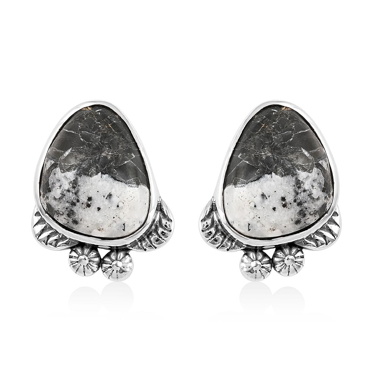 Artisan Crafted White Buffalo Earrings in Sterling Silver 9.00 ctw