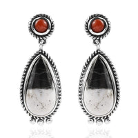Artisan Crafted White Buffalo and Mediterranean Coral Earrings in Sterling Silver 10.50 ctw