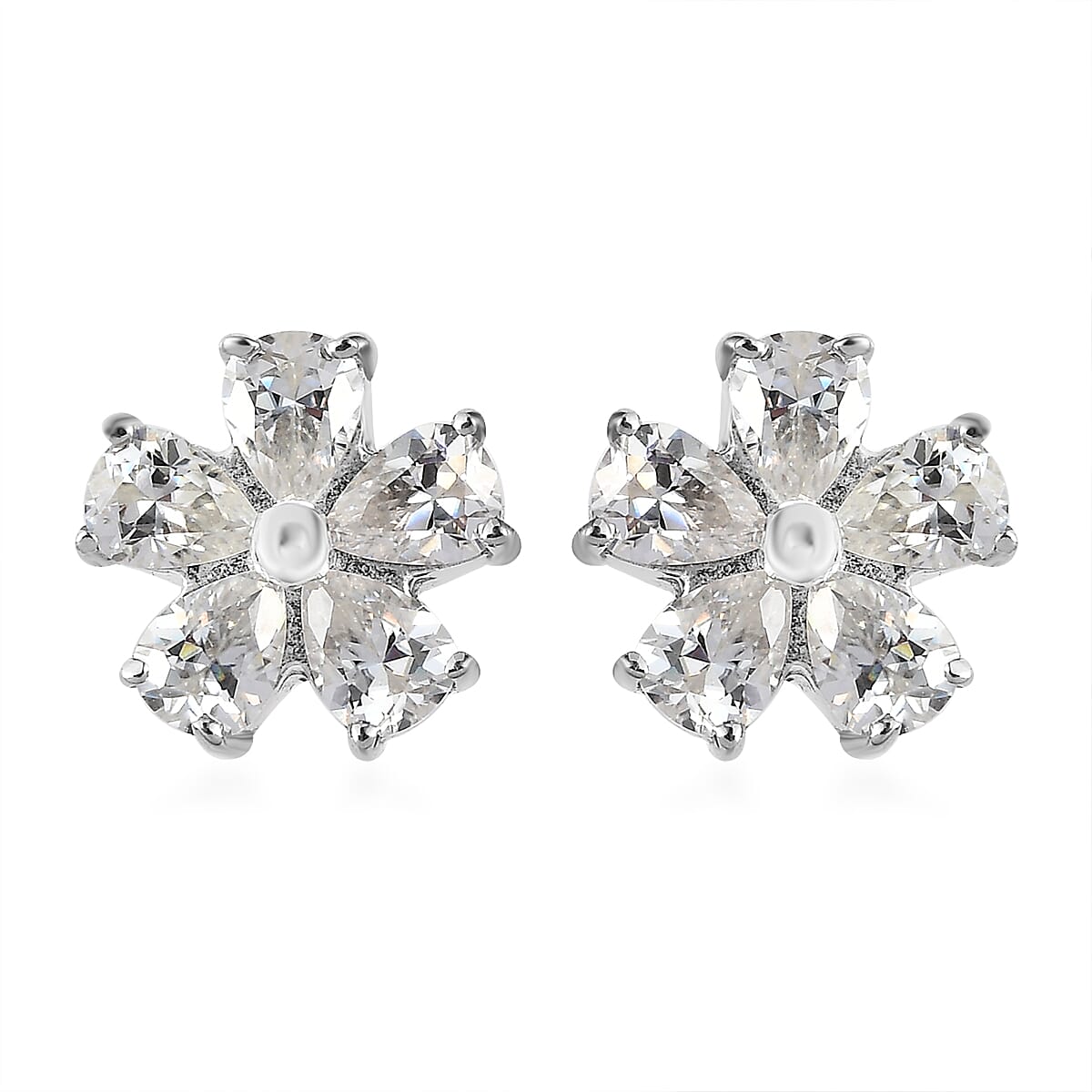 Moissanite Floral Stud Earrings in Platinum Over Sterling Silver 1.40 ctw