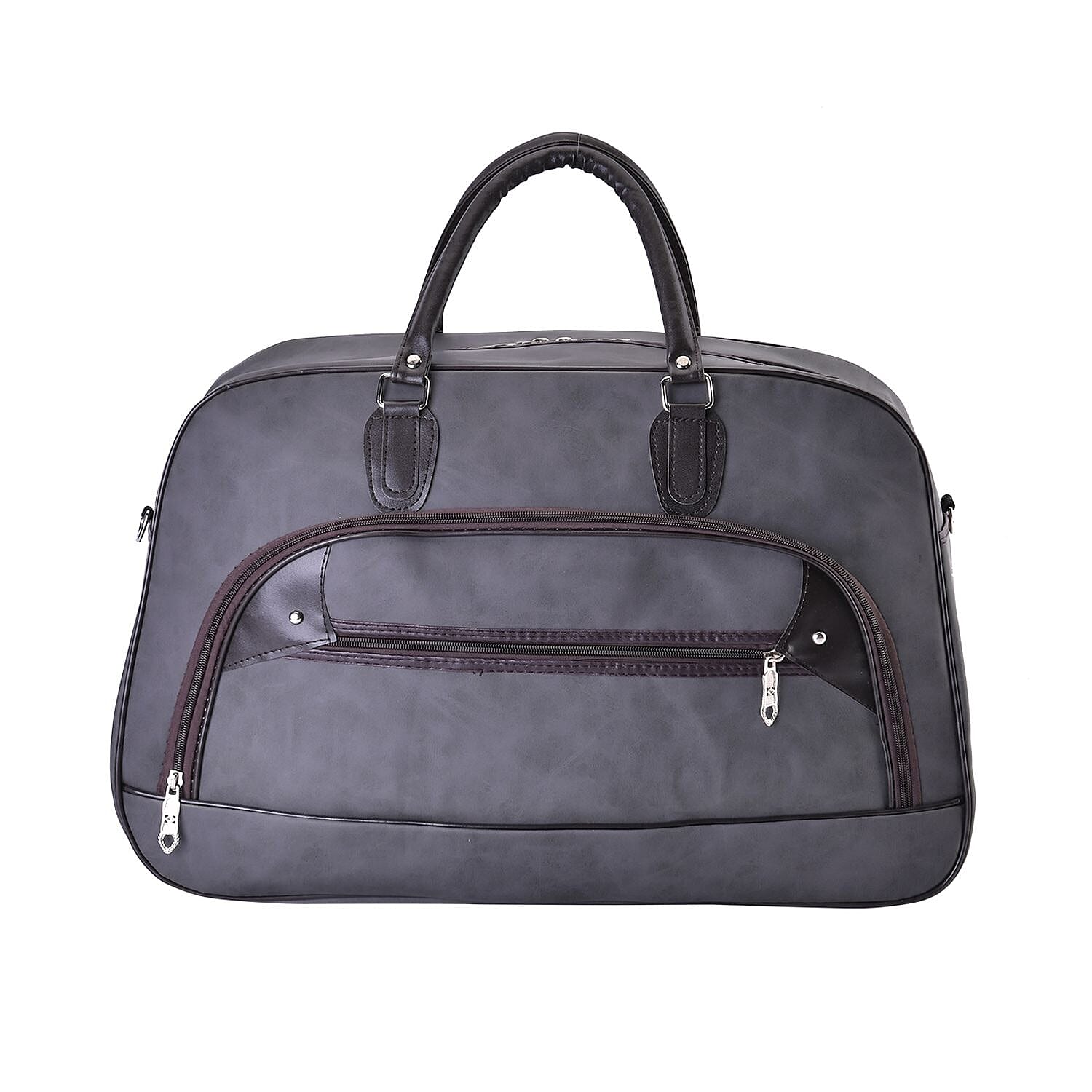 TLV Gray Color Faux Leather Travel Bag (21.26"x8.66"x13.39") with Handle Drop (5.5") & Shoulder Strap (40")