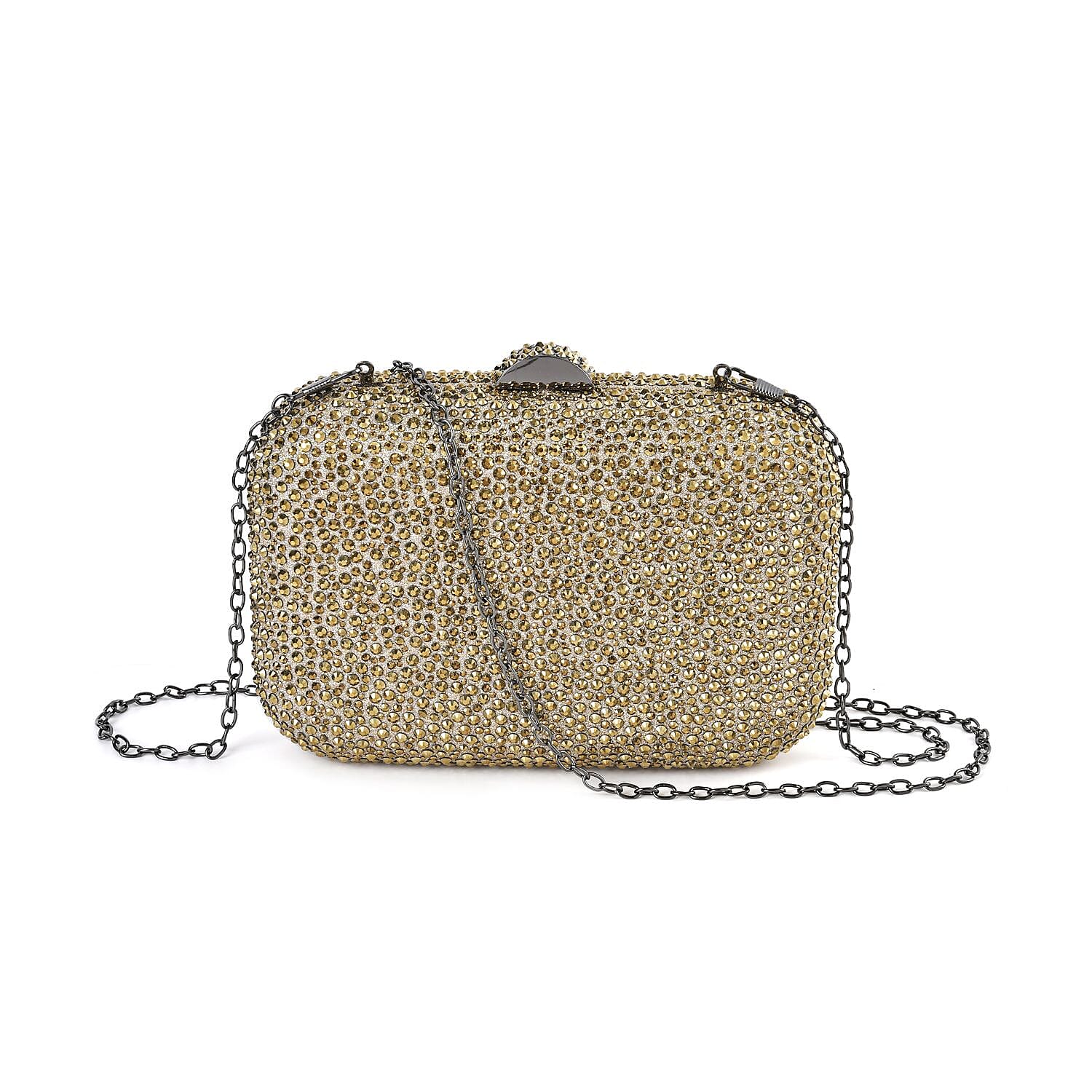 Gold Color Sparkling Crystal Clutch Bag (7.09"x4.72"x1.77") with Detachable Chain (47")