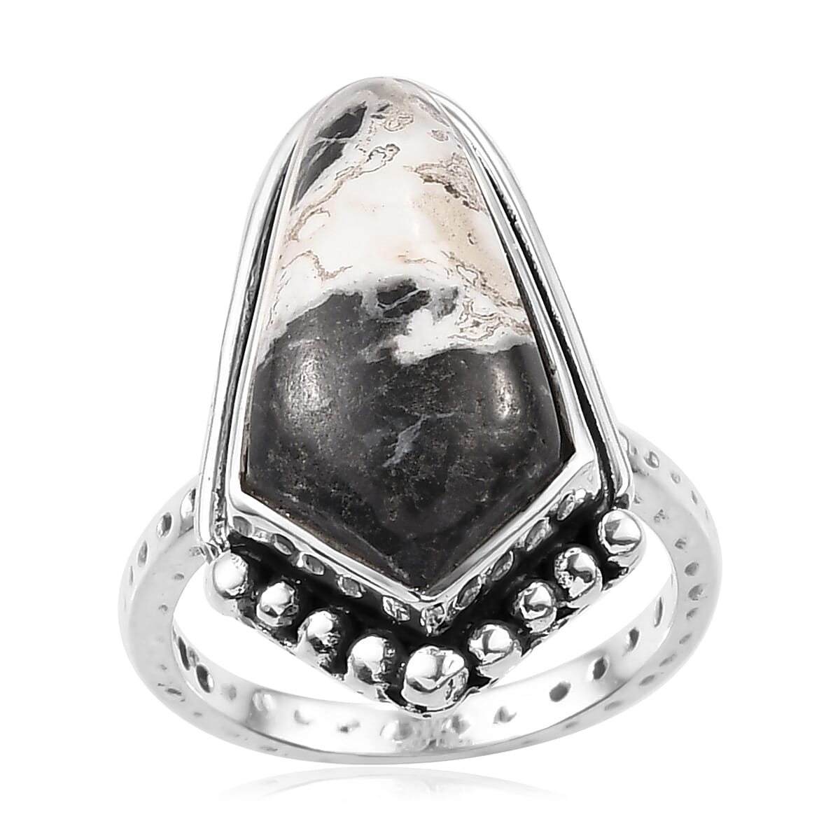 Artisan Crafted White Buffalo Solitaire Ring in Sterling Silver 8.10 ctw