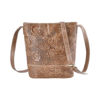 Khaki Genuine Leather Crossbody Bag (9.84"x3.15"x7.87") with 47 Inch Shoulder Strap